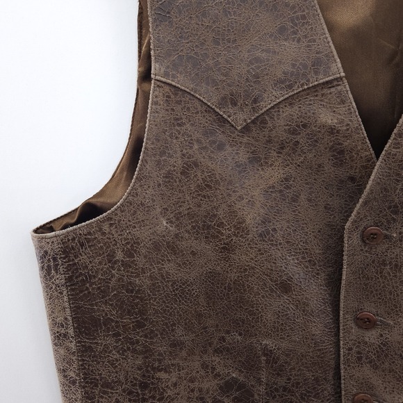 Scully Genuine Leather Button Up Vest Western Brown Distressed Crackled Size 42 - Picture 5 of 9